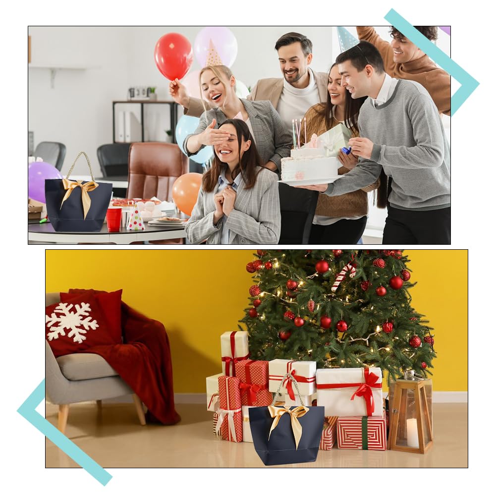 SUPERFINDINGS 12 Schwarze Geschenktüten Mittlere Geschenktüten Mit Griffen Party Favor Tüten Mit Goldschleifenband Papiertüten In Großer Menge Für Party Hochzeit Geburtstag Abschlussfeier.