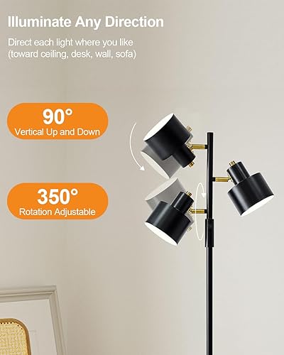 Miniatura 7 de OYEARS Lámpara de pie para sala de estar, iluminación brillante, alta y moderna, industrial, vintage, lámparas de esquina de pie, luz LED, luz de