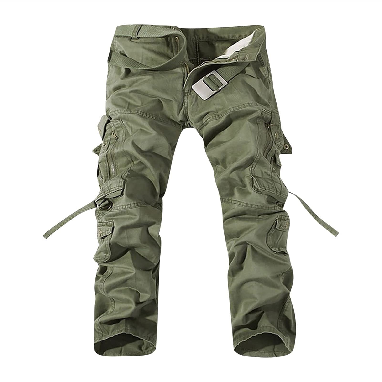 Męskie spodnie trekkingowe Ripstop, lekkie spodnie cargo z wieloma kieszeniami, taktyczne i wojskowe spodnie outdoorowe (z paskiem)(zielone, 5XL)