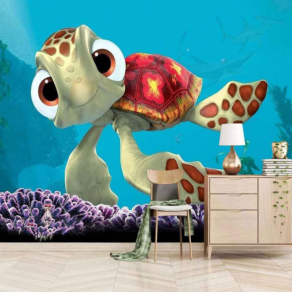 Papier peint panoramique 3D tortue dessin animé 250x175 cm
