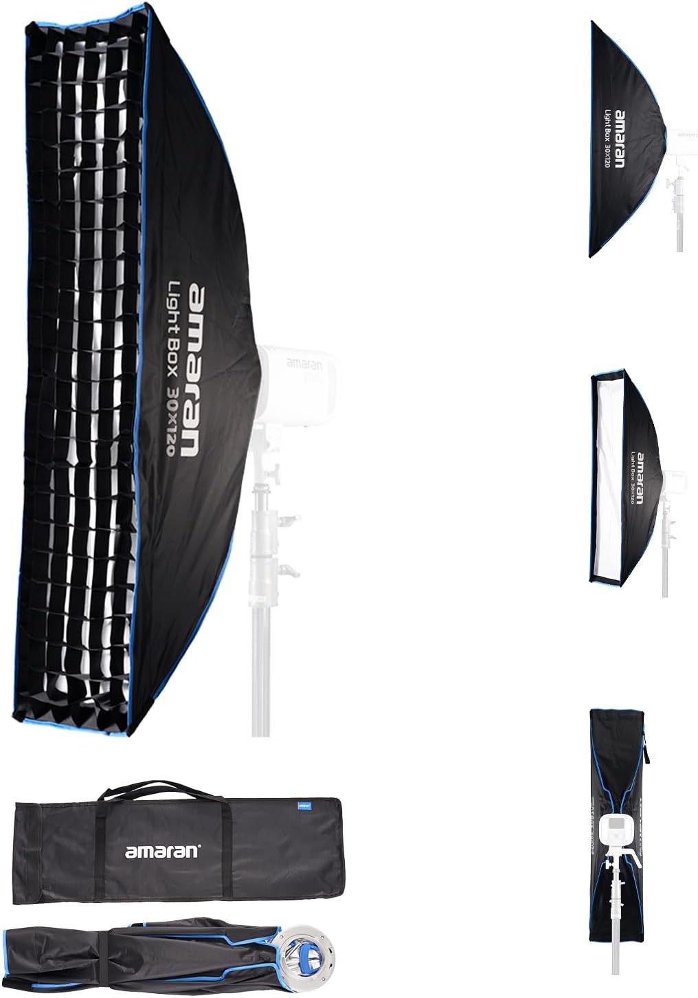 Amaran Light Box 30x120, 1x4ft(30x120cm) Foldable Rectangular Softbox with Bowens Mount for Portrait & Full-Length Photography, Includes Diffusion, Light Control Grid, & Carrying Bag