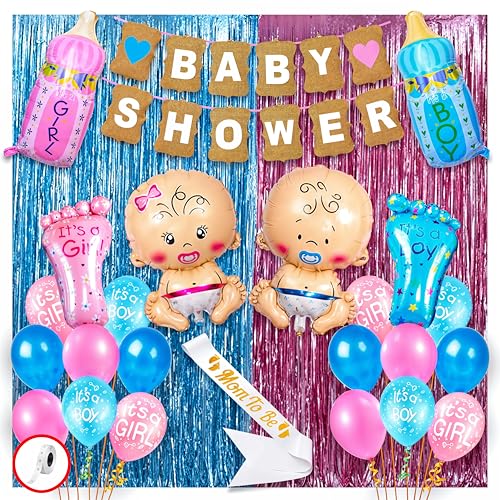 Image of Party Propz Baby Shower Balloons Decoration Kit- Pack Of 62 Dohale Jevan Decoration | Mom To Be Decoration Items Set | Backdrop Decoration | Mom To Be Sash | Baby Shower Decorations
