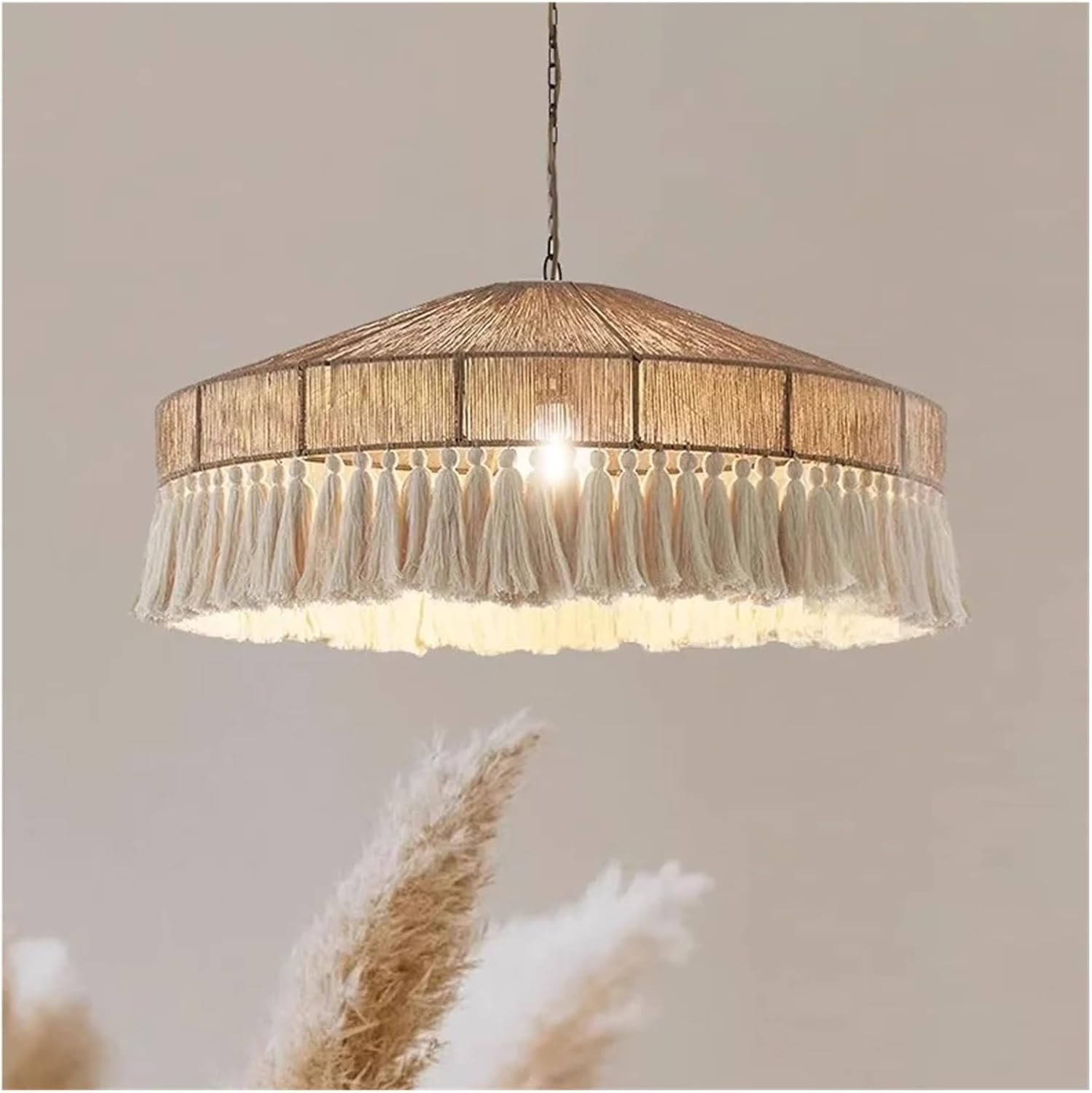 Japanese Style Dining Room Round Hand Woven Hemp Rope Retro Industrial Style Attic Lighting Fixture,s