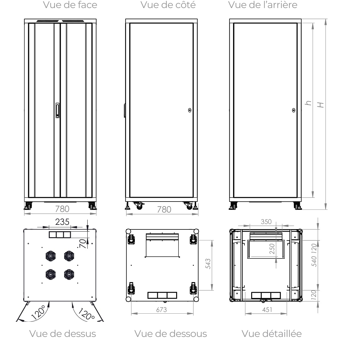 Baie Informatique 42U 800x800 mm - Charge 800 kg | Armoire réseau, Baie de Brassage avec Portes Saloon