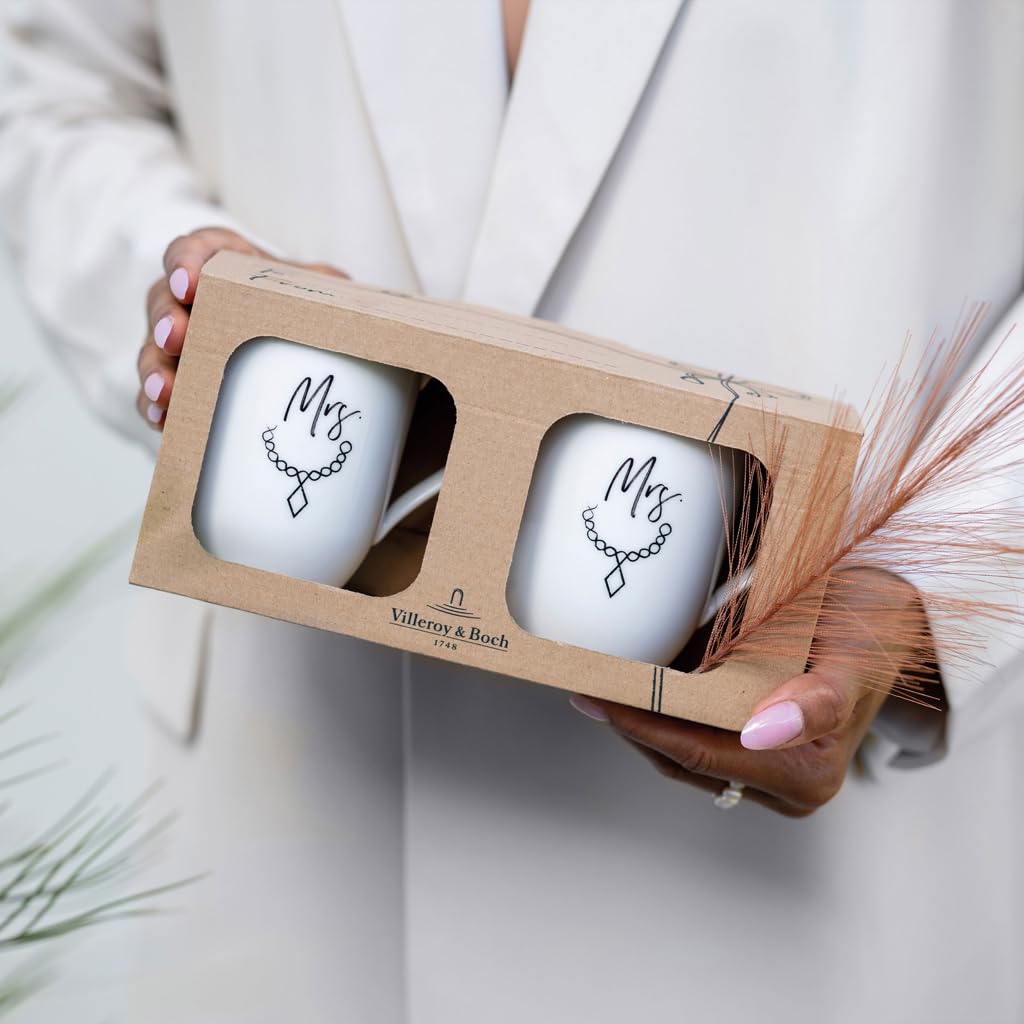 Villeroy & Boch – Zestaw Kubków Statement Mrs & Mrs, zestaw 2 kubków, 290 ml, opakowanie na prezent, Wysokiej jakości kubki z porcelany premium, Idealne dla par, Prezent na śluby