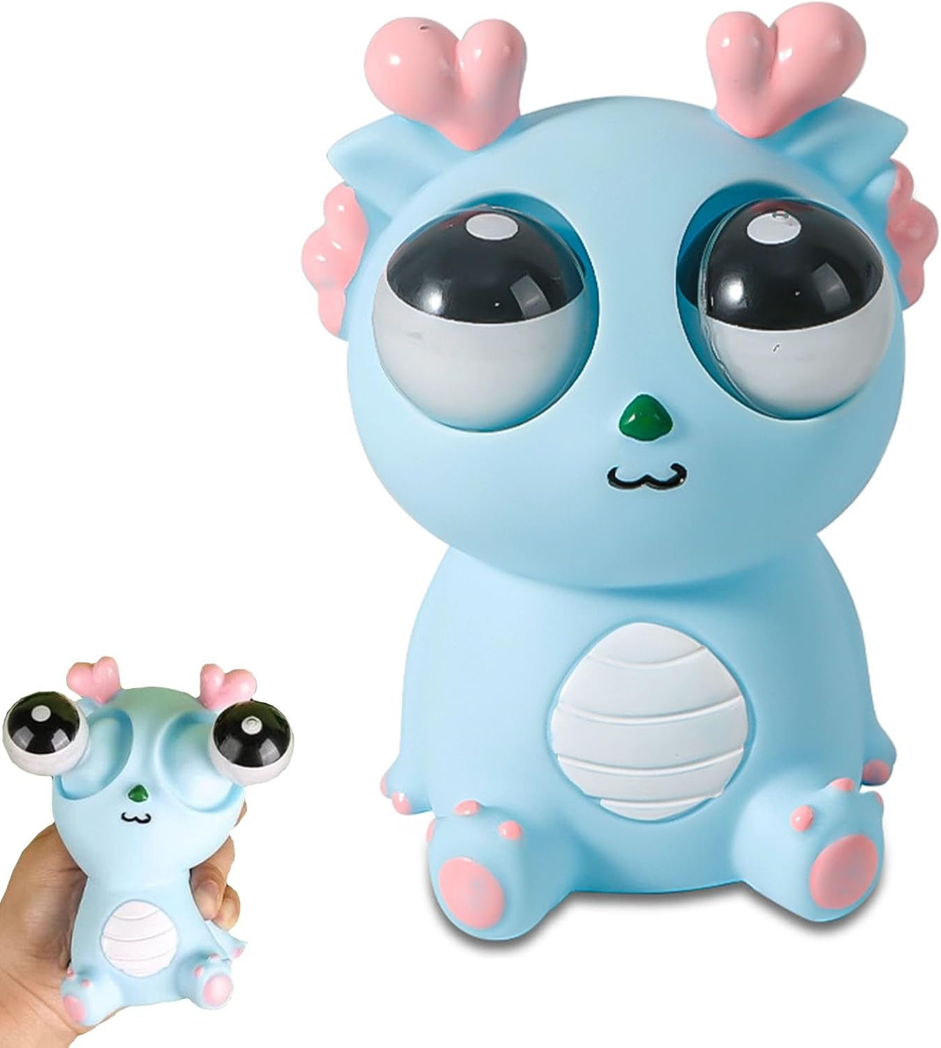 Funny Dinosaur Stress Relief Toy, Eye-Popping Dragon Squeeze Toy for Adults, Pink Squishy Slow Rise Stress Ball, Office Desk Stress Relief, Cute Popping Ball Toy Valentine Gift (Blue)