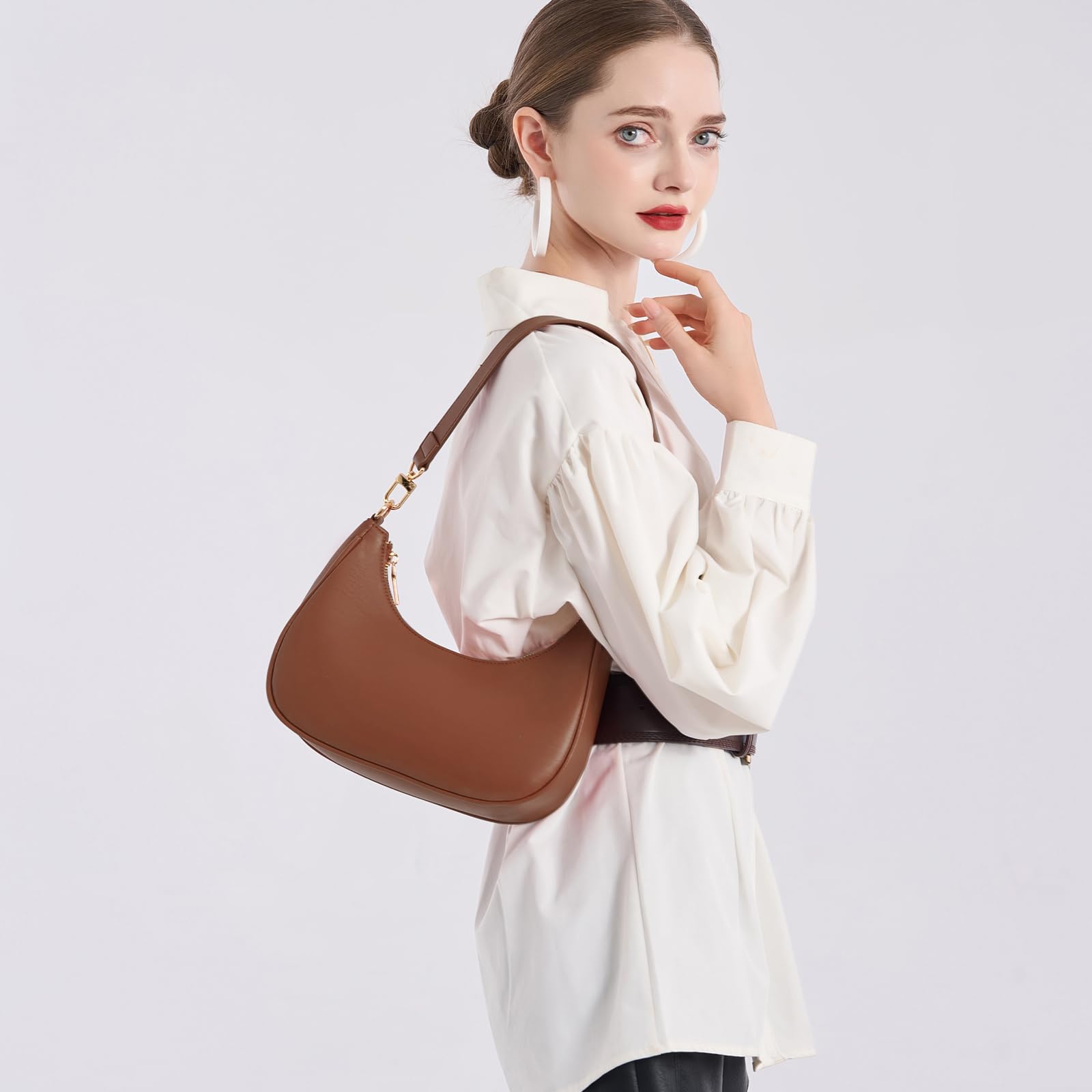 Women's Shoulder Bags Cute Hobo Purses Vintage Handbags with Zipper Lightweight Underarm for Dating Shopping Gift (Brown) view 2