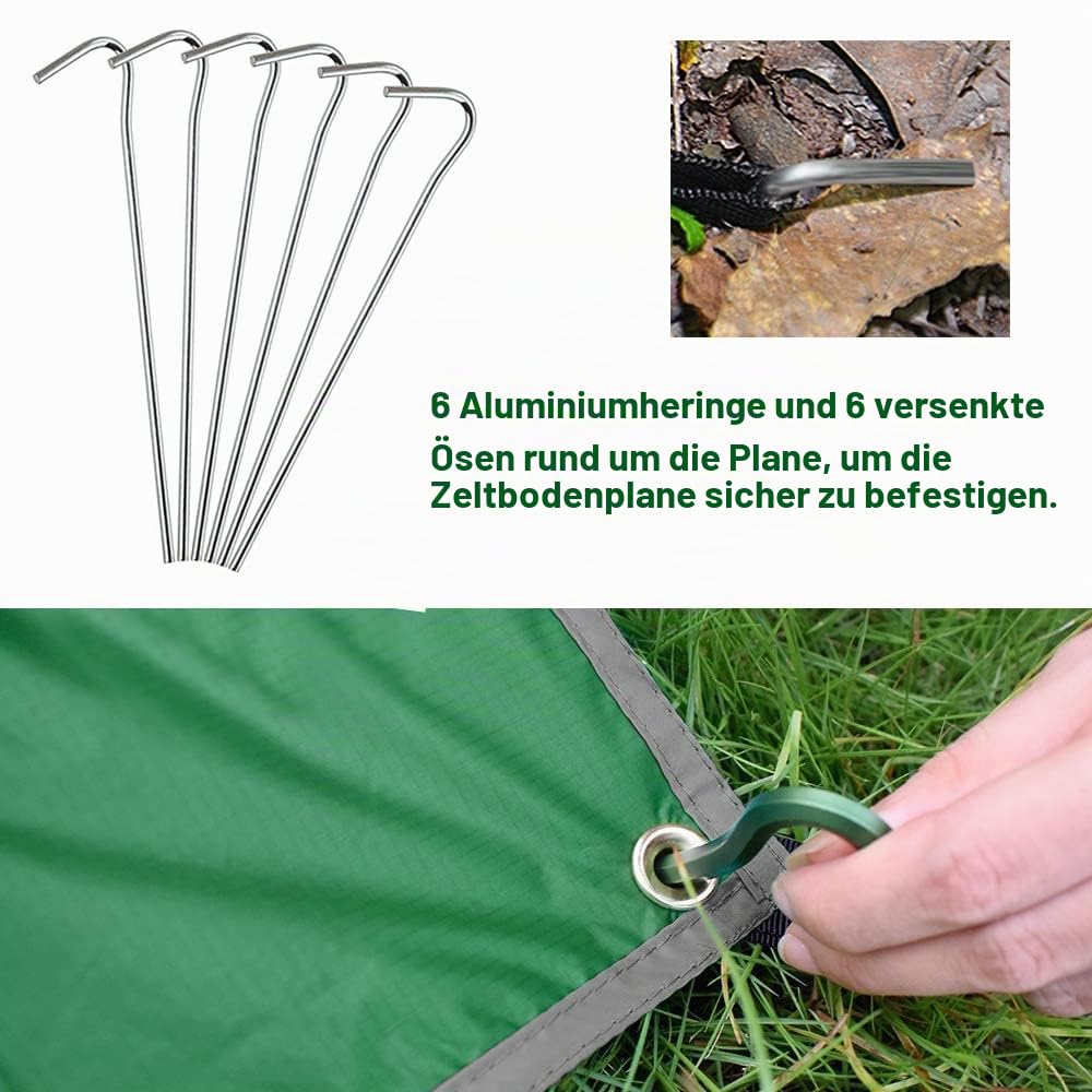 Zeltunterlage Wasserdicht, Bodenplane Zelt Unterlegplane Zelt Unterlage Zeltplane Campingzelt Plane Tarp mit 6 Ösen & 6 Heringe Ultraleicht, Kleines Packmaß Mehrere Größen für Camping Wanderpicknick Sport & Freizeit