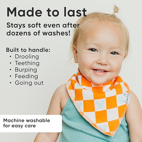 Miniatura 347 de Copper Pearl Paquete de 4 baberos de algodón suave para babeo y dentición, baberos absorbentes para bebés niñas y niños, ajustables para adaptarse a