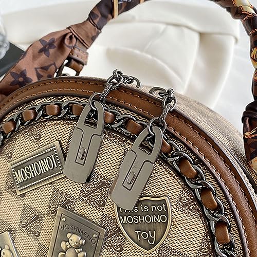 Image of Vintage Women's Bag,Round Crossbody Bag, Shoulder Crossbody Circle Tote Bag, Large Capacity Purse Handbag