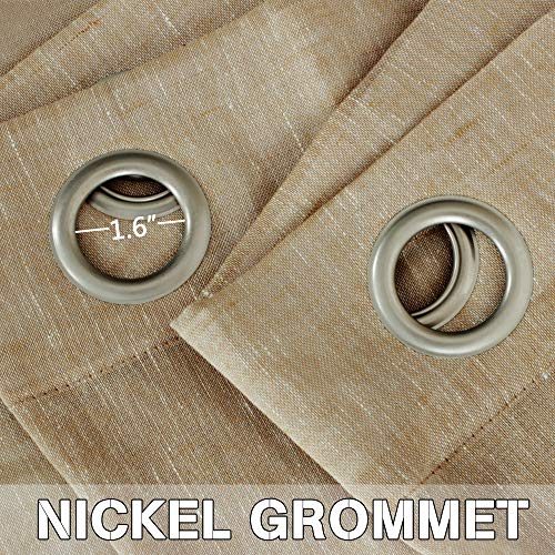 H.versailtex Pair Set Nickel Grommet Natural Linen Semi-Sheers, Light Filtering Premium Soft Rich Linen Curtain Panels For Living Room/Bedroom/Patio Sliding - 52X84 -Inch-Taffy #TOP2