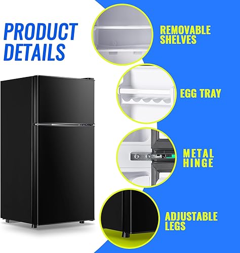 Miniatura 5 de Mini refrigerador de 2.4 pies cúbicos de doble puerta con congelador tamaño apartamento refrigerador para personal Senven Temp Gear Negro