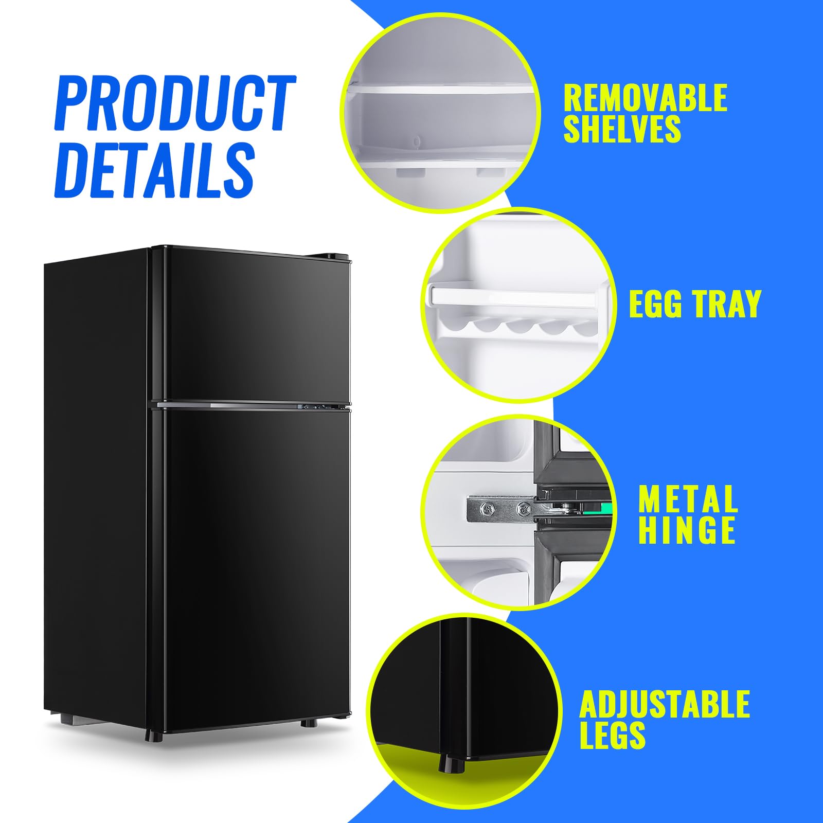 Tacool 2.4 Cu.Ft Mini Fridge Dual Door Small Refrigerator With Freezer Apartment Size Fridge For Personal Senven Temp Gear Black on Fridge.com - View 5