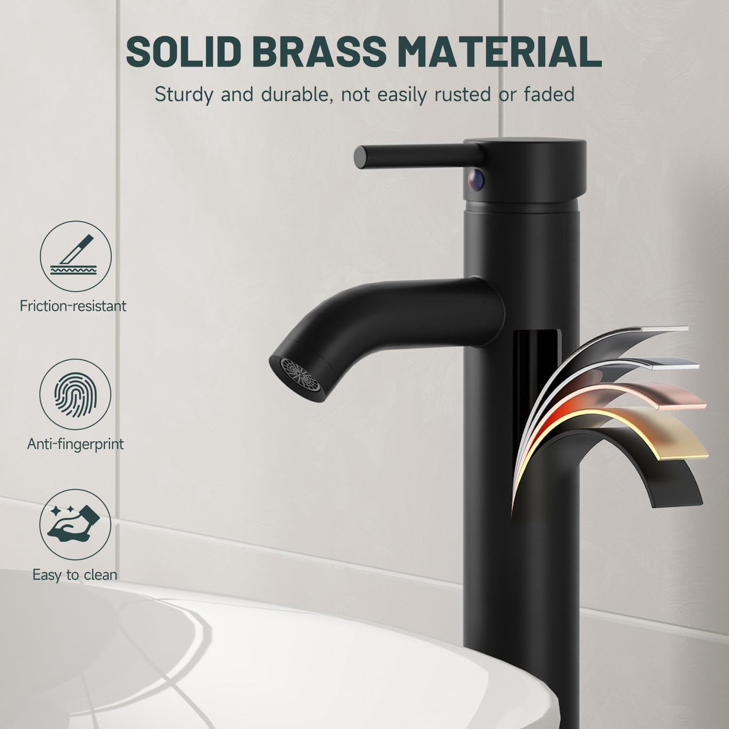 Black Bathroom Faucet, Greenspring Vessel Sink Faucet One Hole Single Handle Sink Faucets Modern Commercial Lavatory Vanity Bowl Faucets with Supply Line, Brass, Tall Body