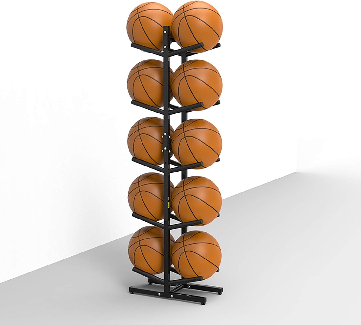 5 Tier Double-Sided Basketball Storage Rack, Freestanding Vertical Football Display Stand, Sports Equipment Storage Rack Tree, 10 Balls,