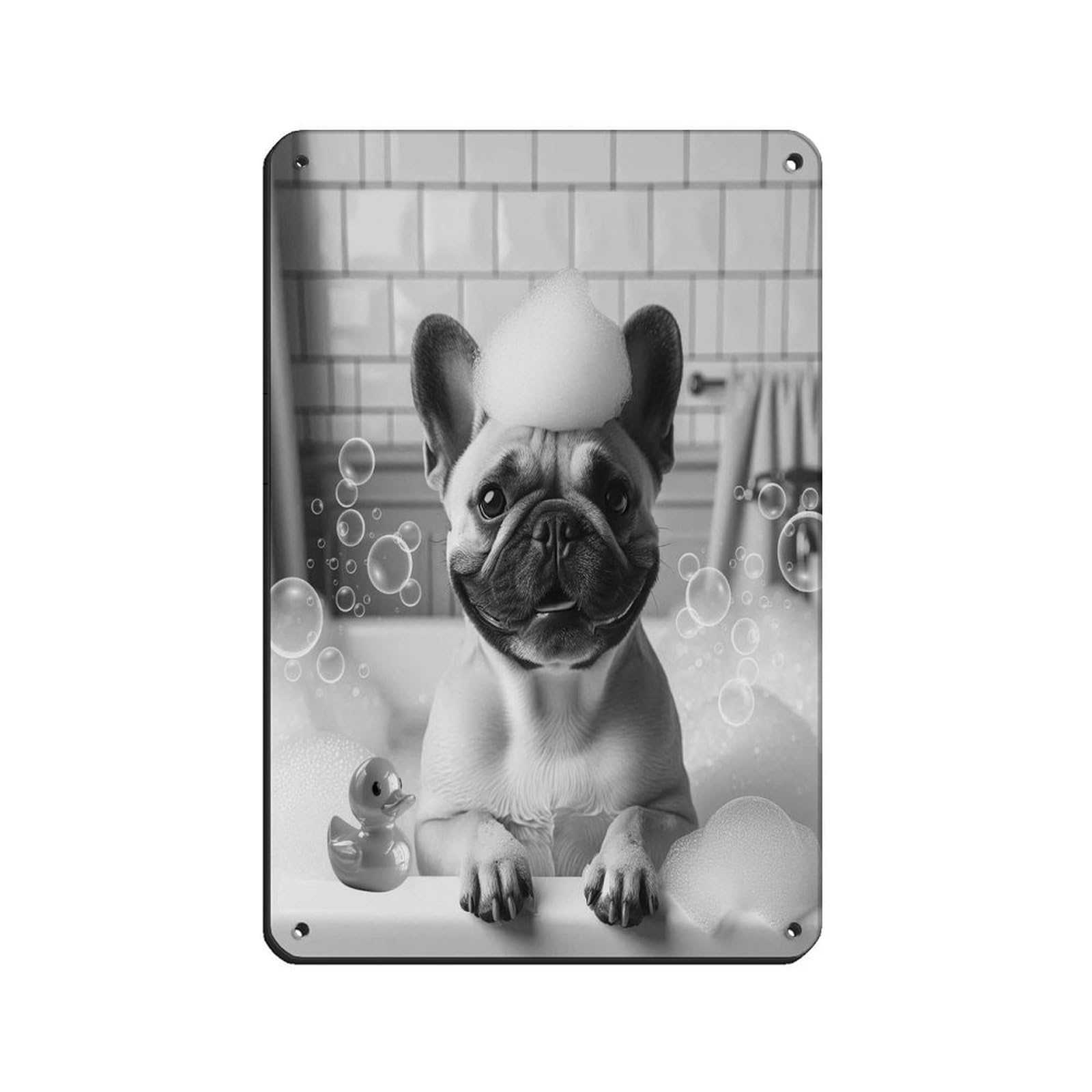 Lxwnze 20L X 30W Cm French Bulldog, Funny Bathroom Decor Tin Sign Vintage Metal Pub Club Cafe Bar Home Wall Art Decoration Poster Retro 8X12inch(20X30cm)