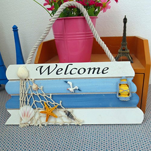 WINOMO Wooden Welcome Sign Front Door Nautical Decor (Blue) - Image 2