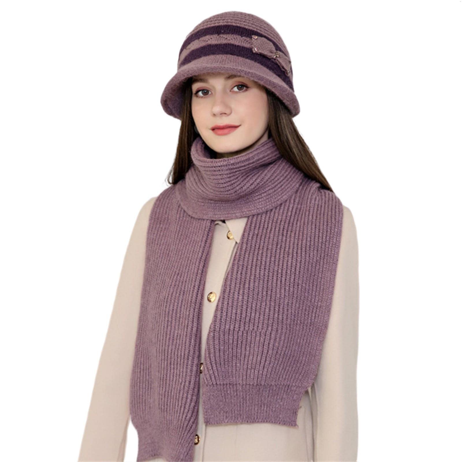 Gorro De Punto Mujeres Guantes De Tejido De Invierno Traje De Bufanda