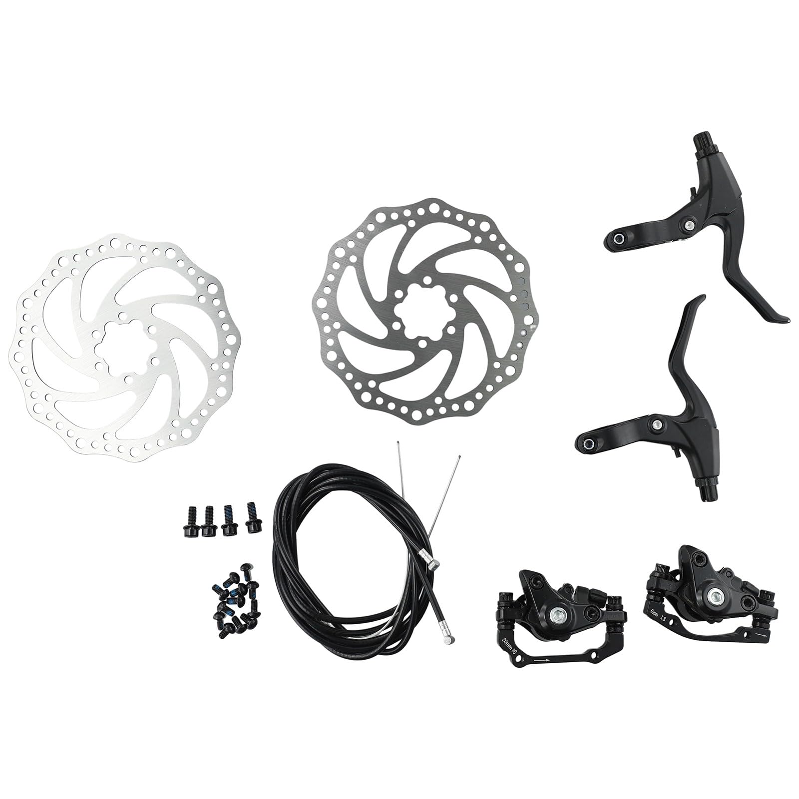 Juego de frenos de disco mecánicos para bicicleta de montaña delantera y trasera con discos de freno de 160 mm, sistema de freno con pastillas de freno de 32 mm, espacio ajustable para