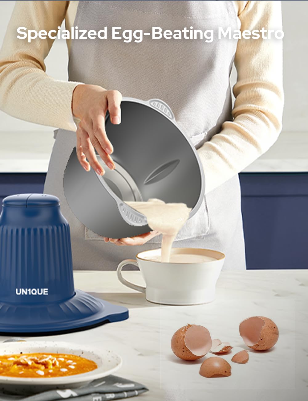 UN1QUE Electirc Chopper for Kicthen, Meat Grinders, 2 Speed Modes, One Touch Operation, 304 Stainless Steel Bowl Food Processor with Egg Whisk & Egg Beater, for Vegetables, Meat, Onion, Garlic, Mince 4