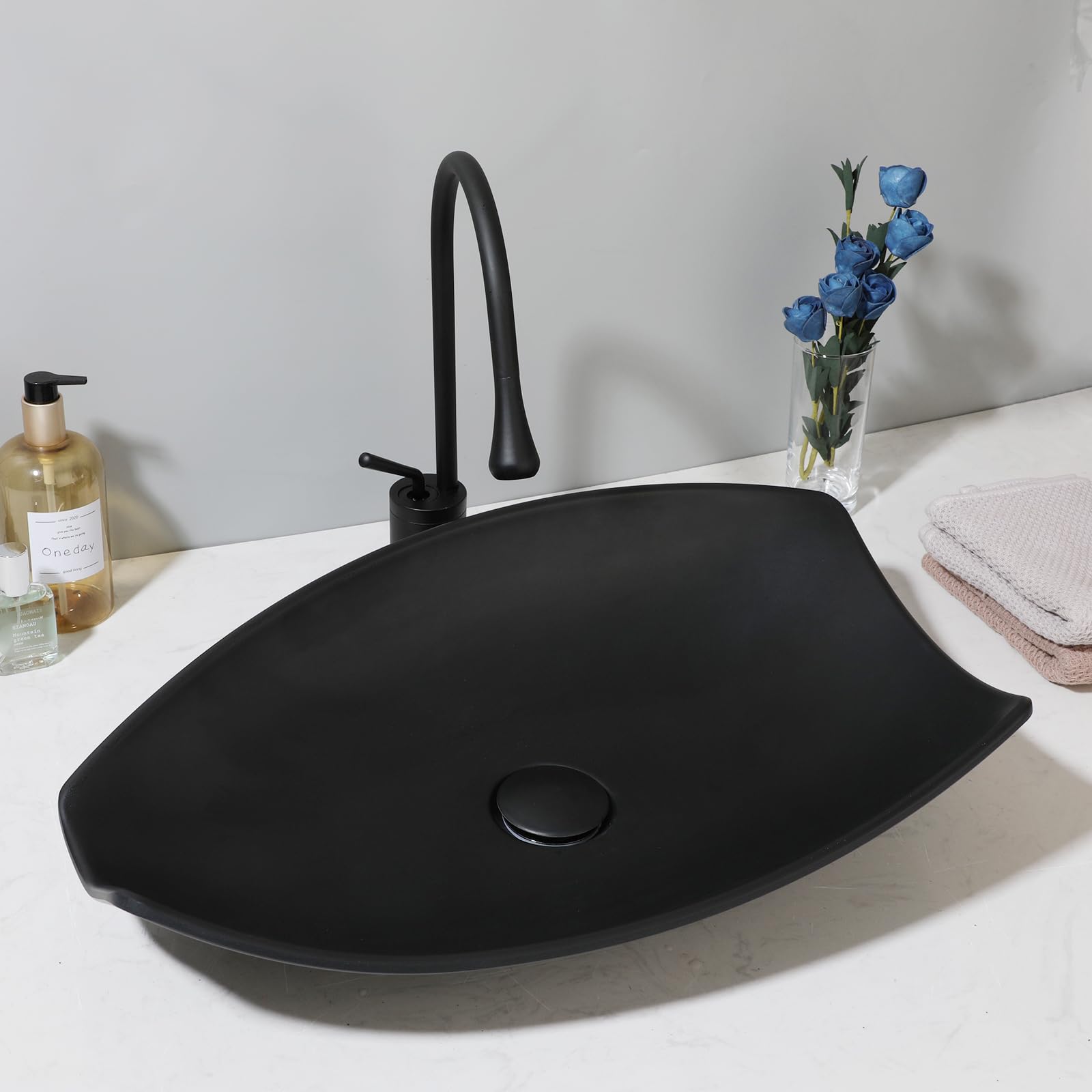 Photo 1 of KECTIAKL Stone Resin Vessel Sink with Faucet and Drain - Black