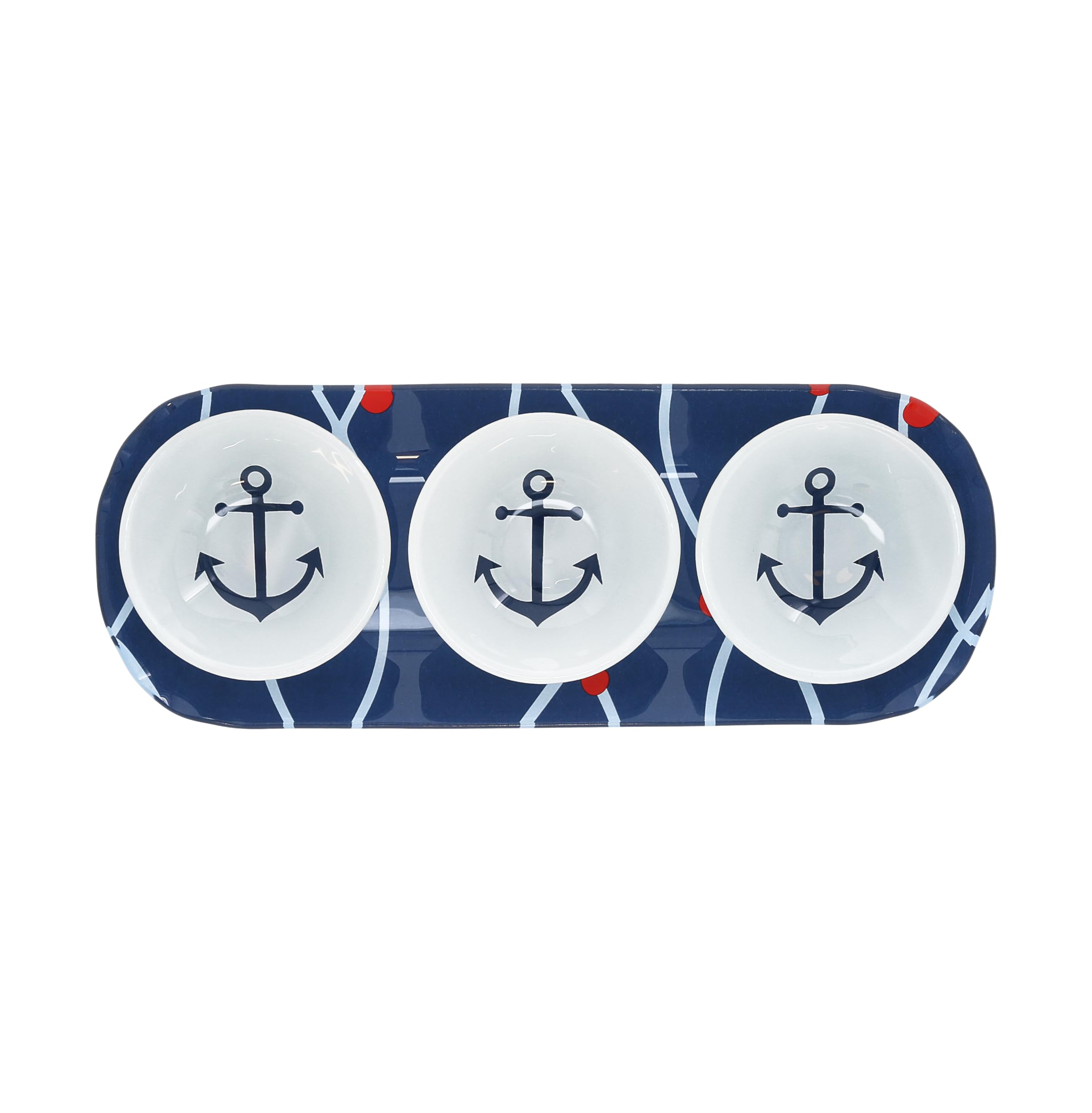 Pawilon - kotwica - 28 cm taca do serwowania z trzema miseczkami 56 ml zestaw vintage jezioro plaża łódź nabrzeże ocean wybrzeże kuchnia dekoracja naczynia do serwowania