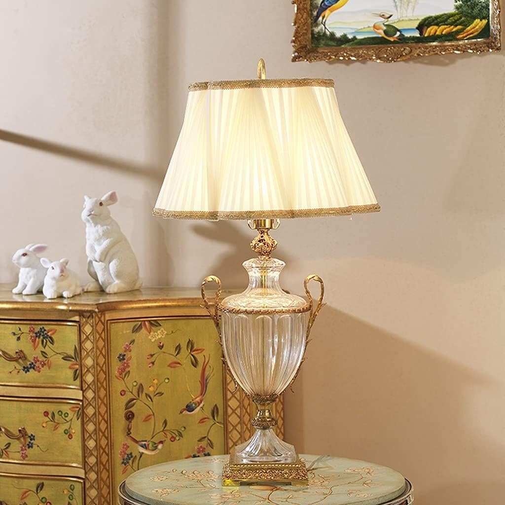 Lámparas de mesa, lámpara de lectura, lámpara de escritorio, lámpara de cristal para decoración de sala de estar, lámpara de tela para dormitorio, lámpara de mesita de noche, interruptor de botón,
