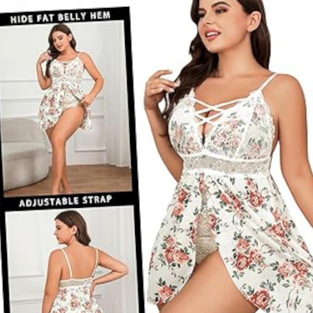 XHYRHTS Sexy Dessous Babydoll Plus Size Damen Chemise Nachthemden Spitze Negligee Unterwäsche Einteiler Nachtwäsche Nachthemd Damen Nachtwäsche