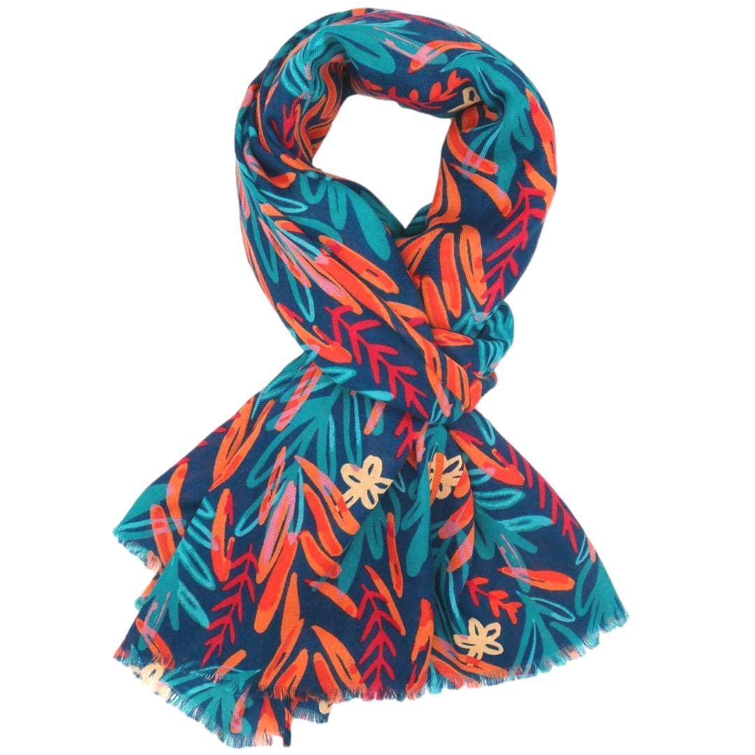 Purple Possum Women's Blue, Navy, Navy Blue, Turquoise, Teal Purple Possum® Blue Scarf Orange Red Leaves Floral Flowers Wrap Turquoise Navy Large Shawl
