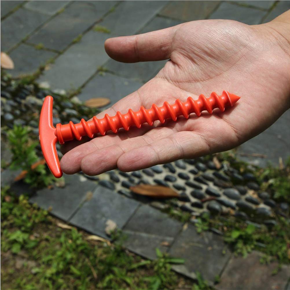 10pcs Plastic Screw Spiral Nail Tent Stakes Nail Pegs with Drawstring Bag for Outdoor Camping Hiking Awning Trip (Red)