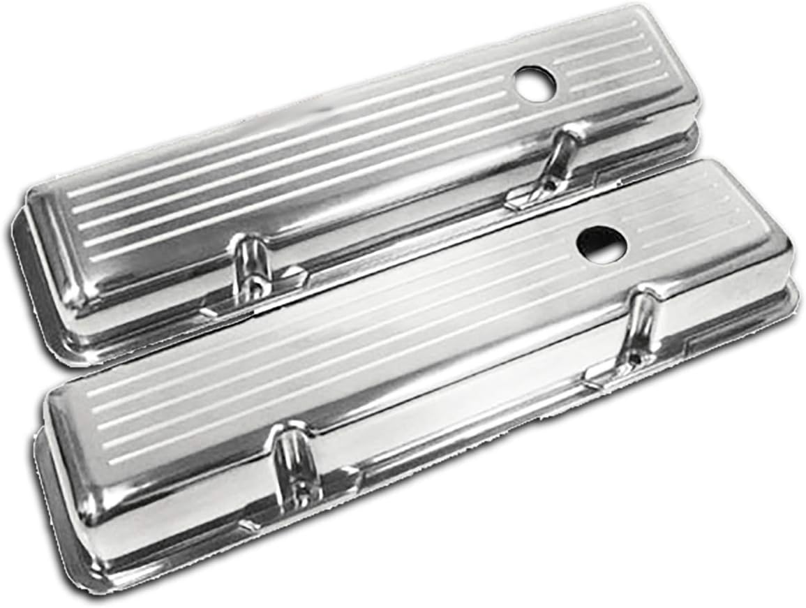 Cobra-Tek - CBK-HZ-6031-1-POL- Chevy SB Small Block Short Polished Aluminum Valve Covers Ball Milled, Fits Following Engines: 283, 302, 305, 307, 327, 400, 350.