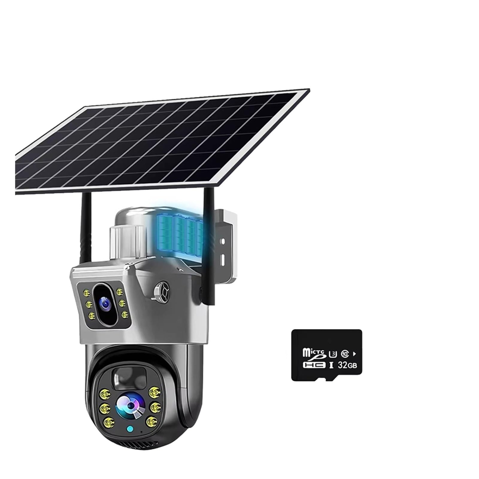 OSHPMBDLYFJ WiFi Solar Camera 4G Dual Lenses Outdoor 8MP Low Power Battery IP Camera PIR Night Vision 4K CCTV Security Protection(WiFi Cam 32GB Card)