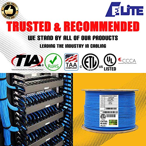 Elite Cat6A Riser Unshielded, Utp, Cmr, 1000Ft, 23Awg, 10Gb (10 Gigabit), 750Mhz, Solid Pure Copper, Ul Listed, Bulk Ethernet Cable, Blue #TOP2