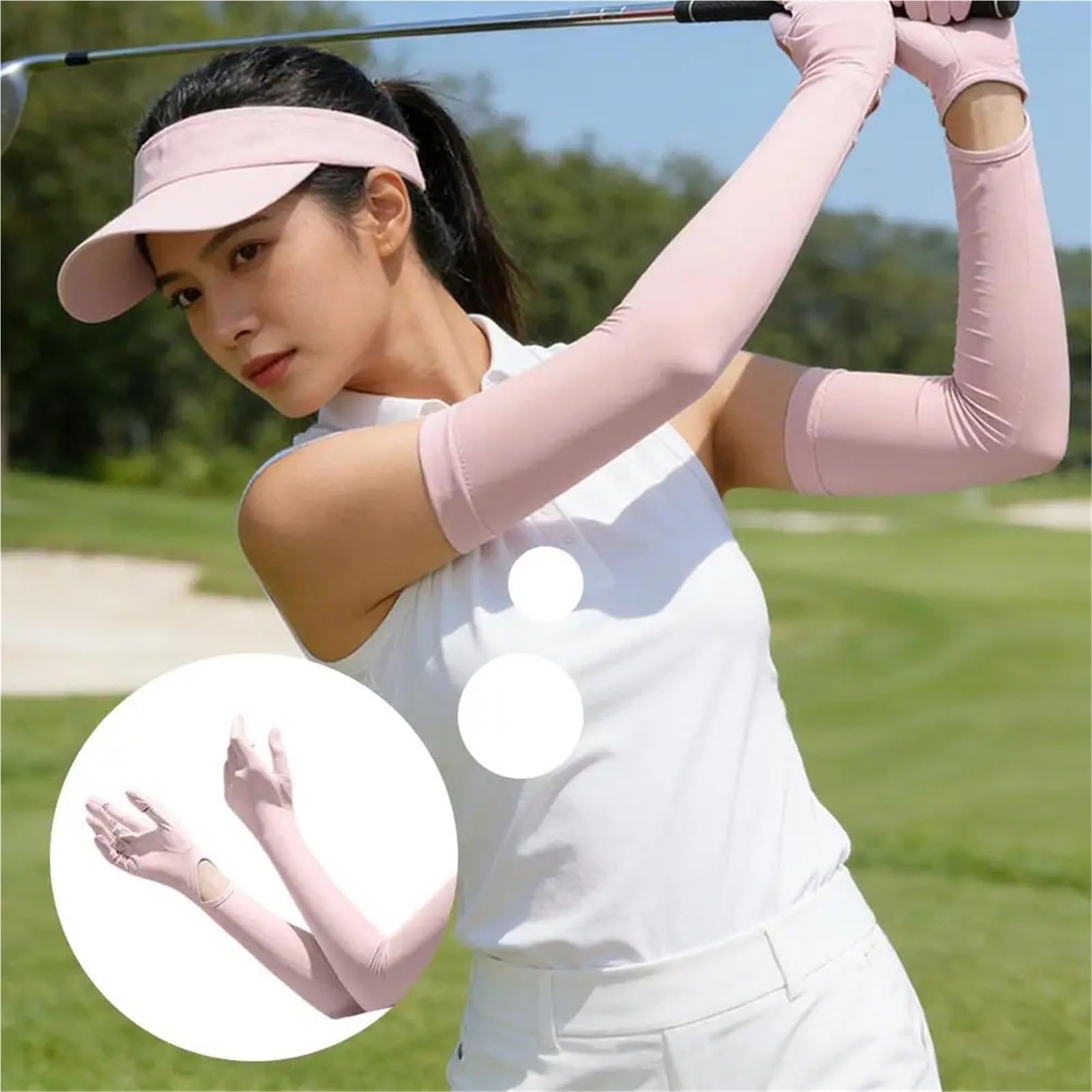 Mangas De Brazo De Seda De Hielo Con Guantes Integrados for Hombres Mujeres Bloqueador Solar Enfriamiento Ciclismo Conducción Al Aire Libre