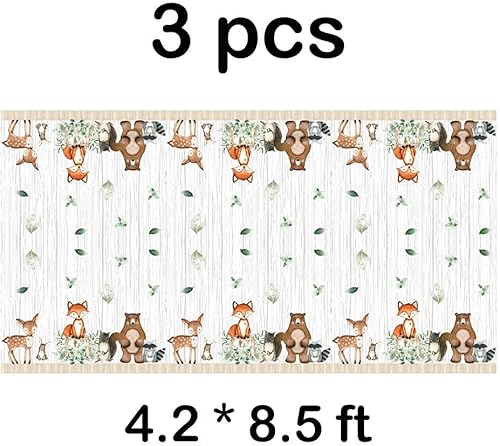 Miniatura 2 de Mantel de plástico con diseño de bosque de 3 unidades, diseño de criaturas, zorro, cumpleaños, baby shower, bienvenido, bebé, bosque, animales,
