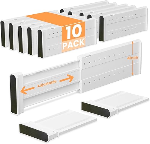 Miniatura 10 de REBECAT Paquete de 5 separadores de cajones para ropa, separadores de cajones ajustables de 4 pulgadas de alto expandibles de 11 a 17 pulgadas para