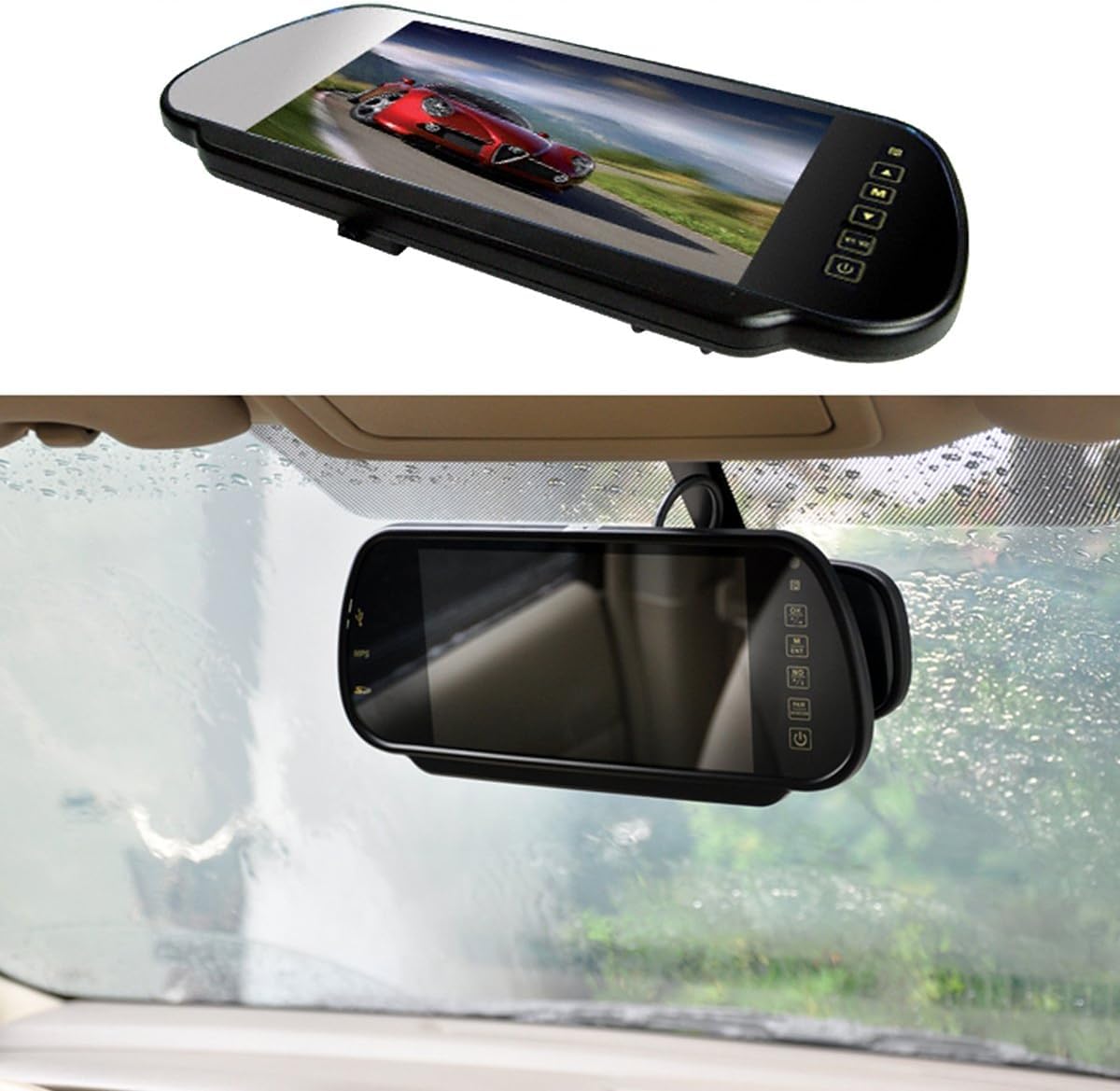 7 Zoll Rückfahrkamera Spiegel Monitor 12–24V – Clip-On Innenspiegel mit 7" 800x480 LCD TFT & Parkhilfslinien – Automatische Umschaltung beim Rückwärtsfahren