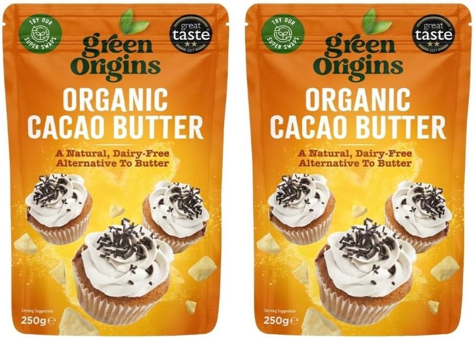 Green Origins Organic Cacao Butter 250g x 2 individual pouches, total weight 500g
