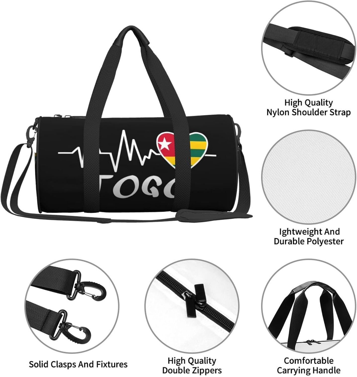 Togo Heartbeat Duffel Bag Gym Bag Travel Sports Tote Large Foldable Beach Swim Yoga7