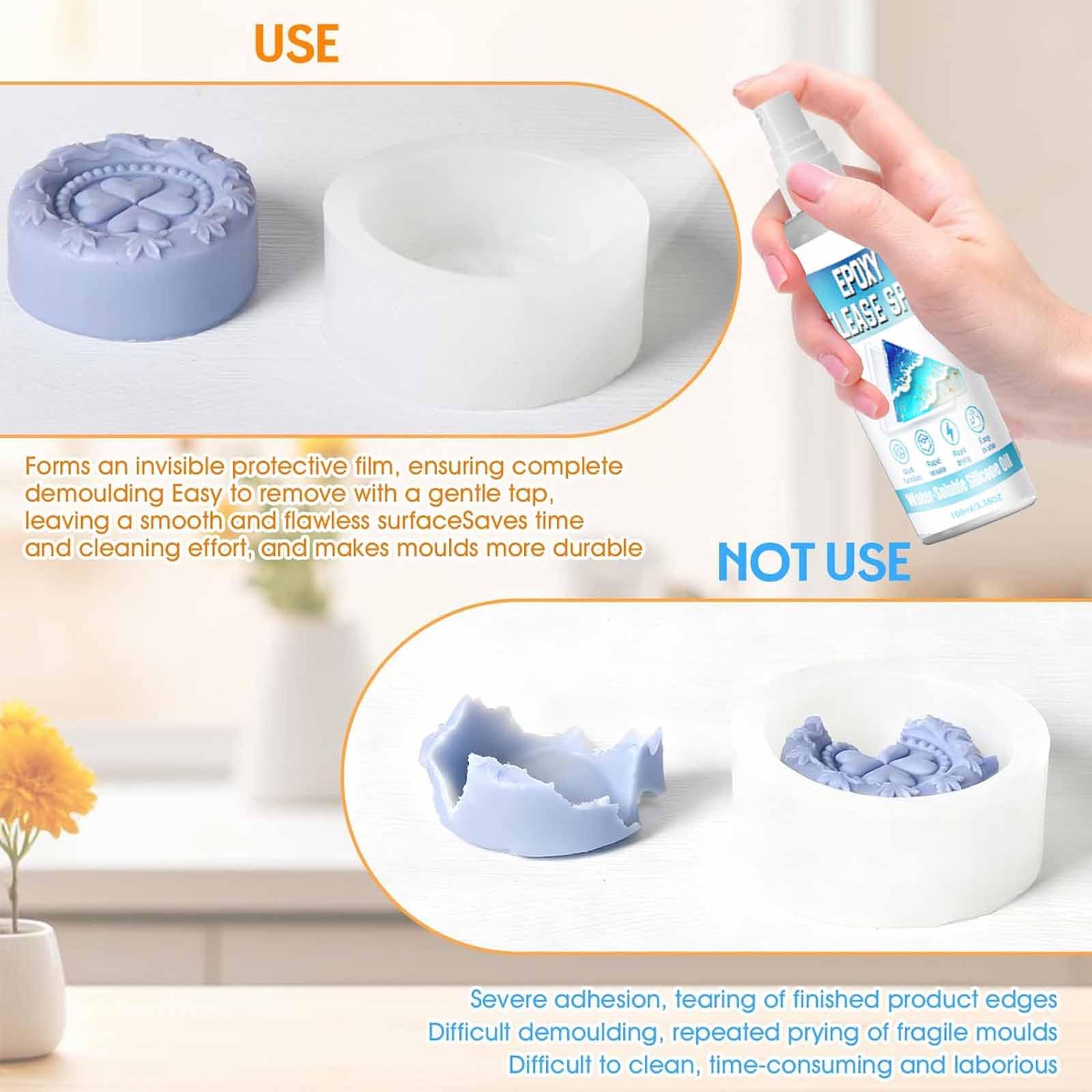 Spray di rilascio dello stampo epossidico con pennello, agente di rilascio del silicone ad asciugatura rapida per resina, candela, sapone, colata di cemento e gesso, lubrificante (7PCS)