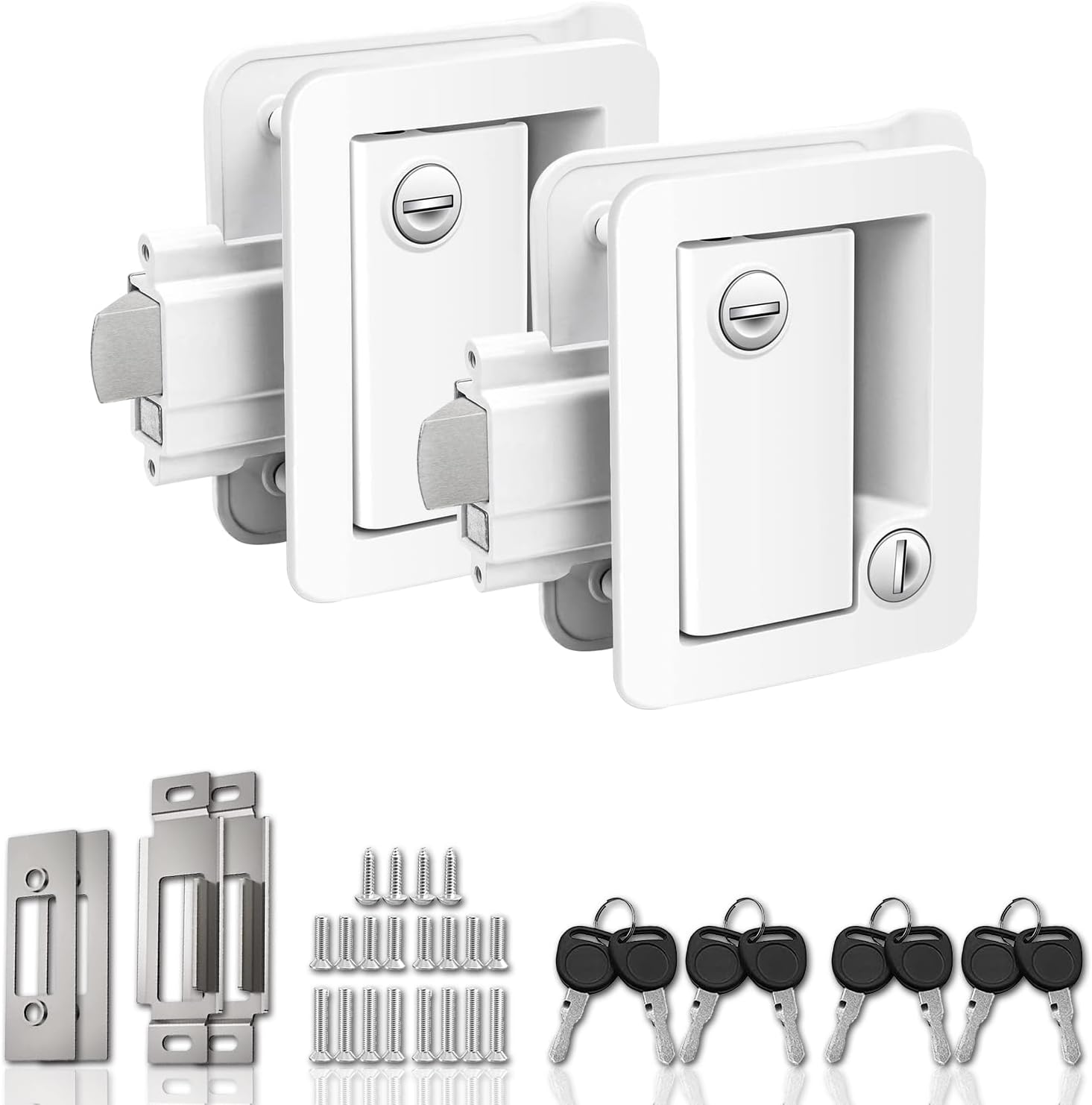 RV Door Locks Replacement Upgraded RV Door Latch with Paddle Deadbolt Zinc Alloy Camper Door Handle Latch Travel Trailer Entry Door Lock with Keys for Camper Horse Cargo Hauler 2 Pack White