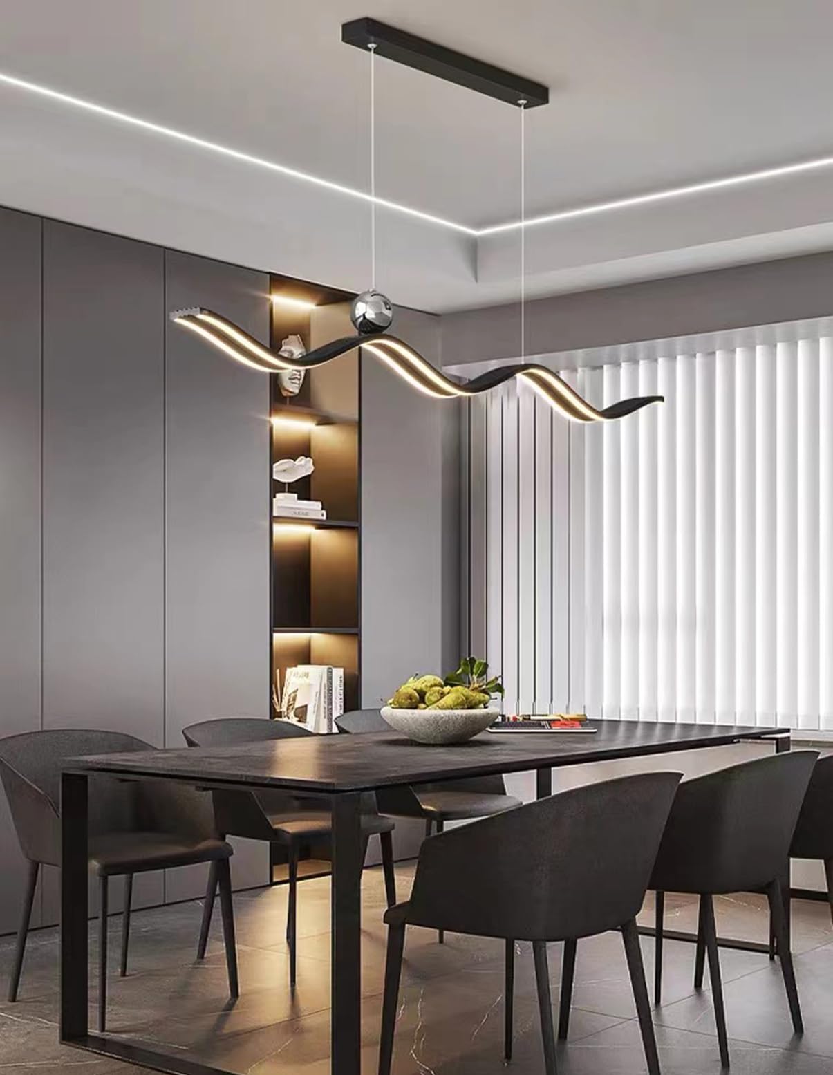 Moderne Esstischlampe LED Pendelleuchte Dimmbar, Hängeleuchte Mit Fernbedienung Hängelampe Linear Design, Höhenverstellbar Kronleuchter Für Küche Esszimmerlampe Büro Deckenleuchte (Schwarz)