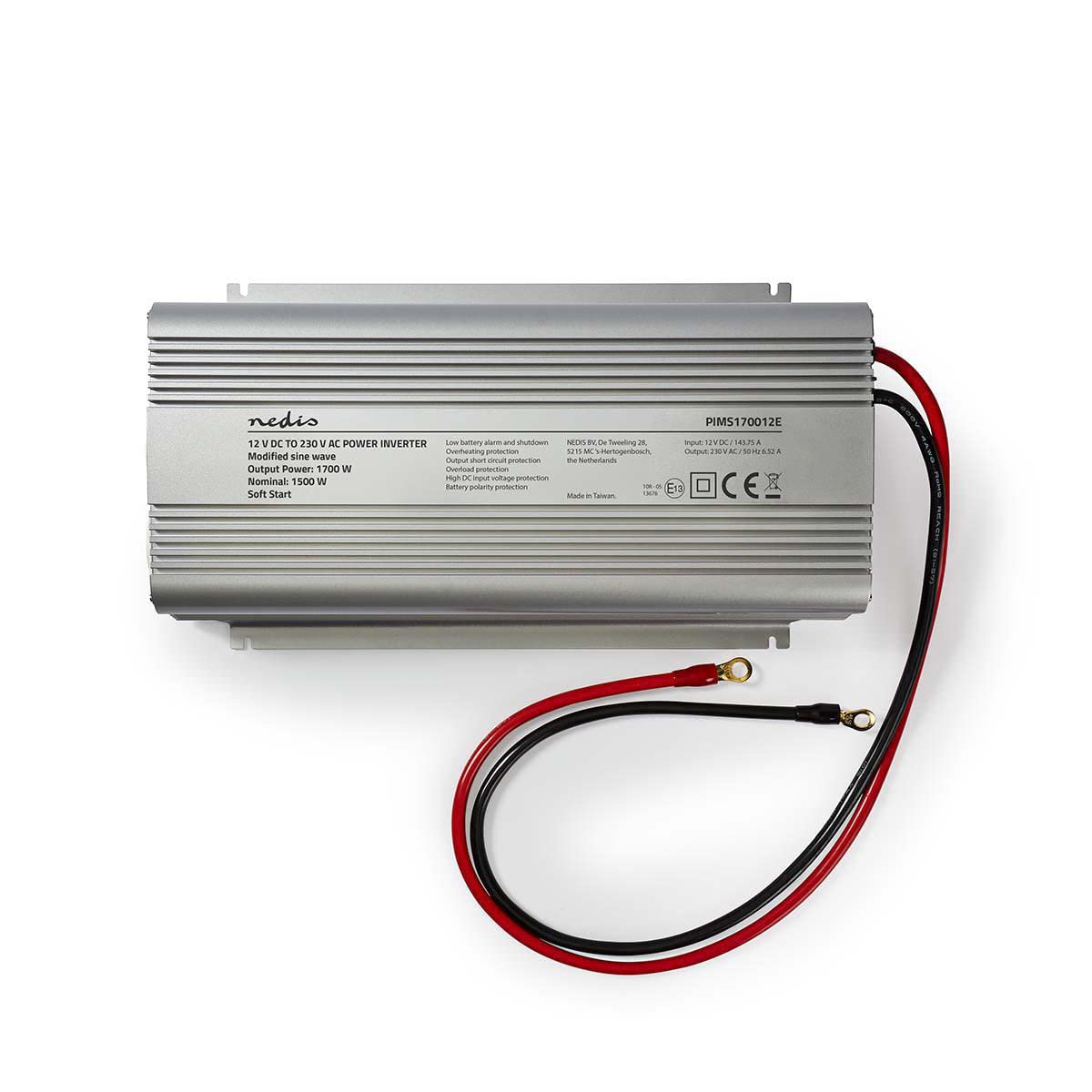 Nedis PIMS170012E przetwornica zmodyfikowana fala sinusoidalna | 12 V DC – 230 V AC | 1700 W | 2-biegunowe wyjście uziemione