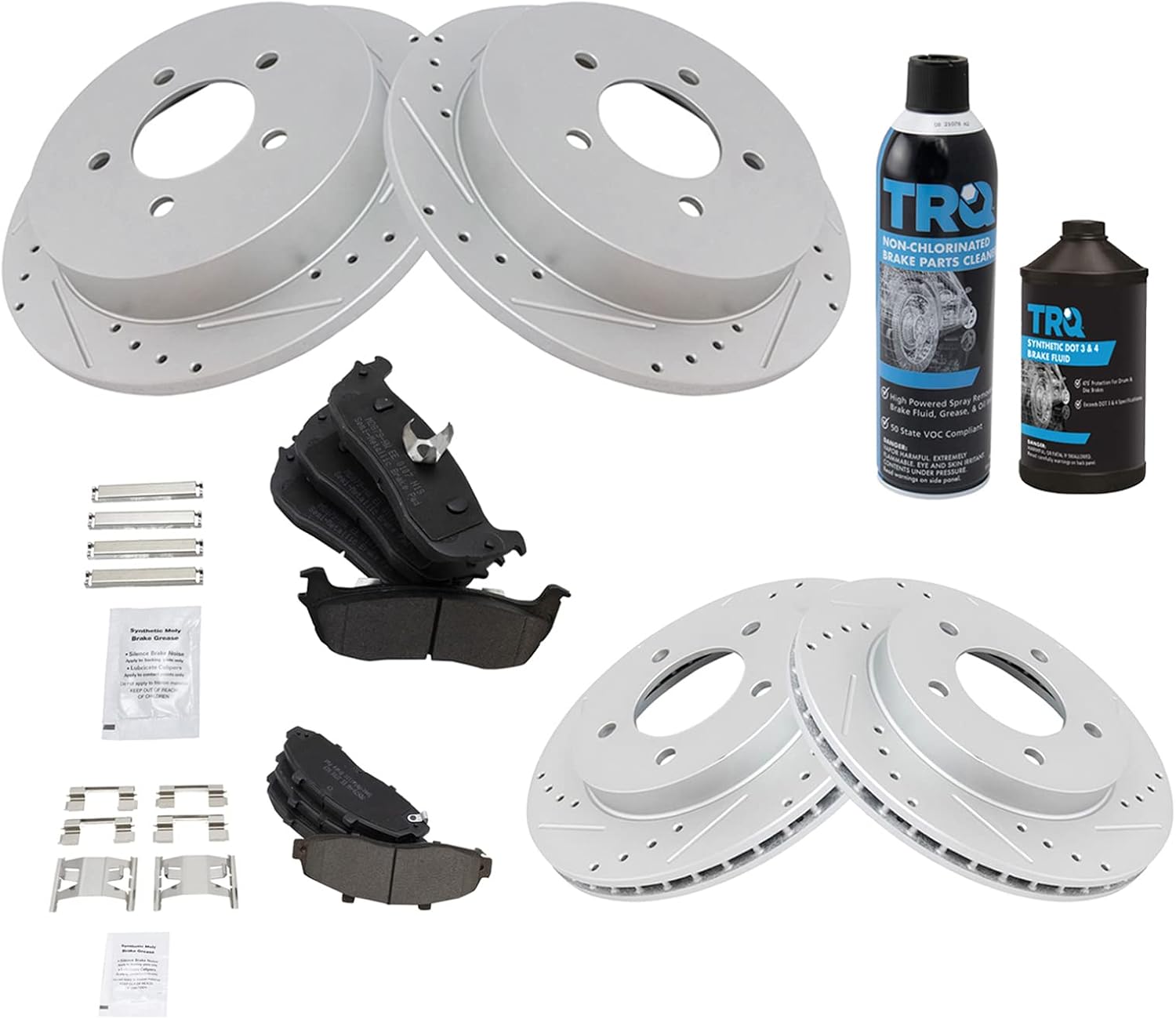 TRQ Front and Rear Performance Brake Pad & Rotor Kit Brake Chemical Kit Brake Pads Brake Rotors Set Semi-Metallic Premium G-Coated Compatible with 1997-2003 Ford F-150 2004 F-150 Heritage