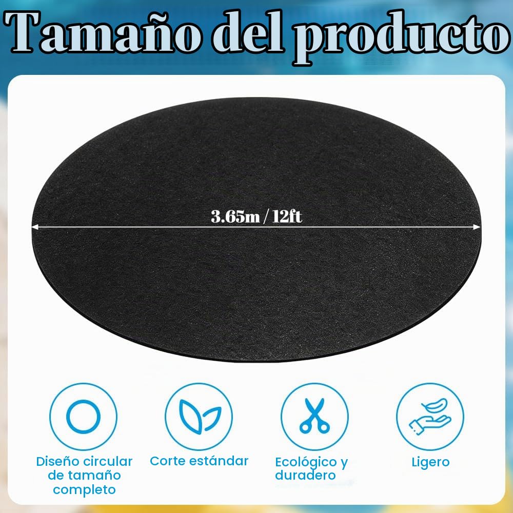 Redonda Tapiz Suelo Piscina, Suelo Piscina 366cm, Protector Suelo Piscina, Protección del Suelo y Absorción de Agua, Base para Piscina Previene Perforaciones, Resistente a Desgarros