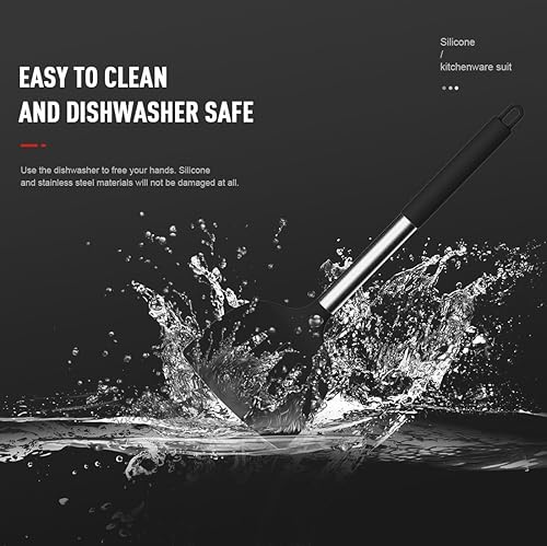 Miniatura 9 de oannao Juego de utensilios de cocina grandes de silicona, resistentes al calor, espátula, cuchara, pinzas giratorias, batidor, utensilios de cocina