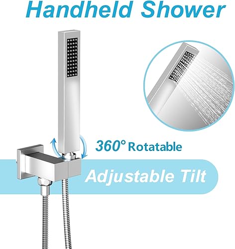 Miniatura 5 de Sistema de ducha tipo lluvia de alta presión de 8 pulgadas, cabezal de ducha de mano para baño, mezclador de lluvia de lujo, juego completo