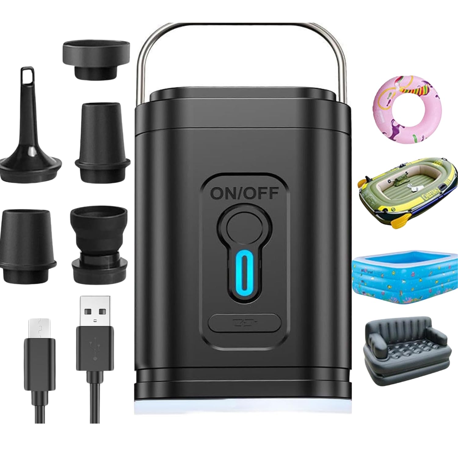 KIDWILL Mini Portable Air Pump for Mattress,1200 Mah Rechargeable Vacuum Pump for Vacuum Bags, Mini Air Pump with 5 Air Nozzles & Camping Light, Perfect for Air Mattress Swimming Pool Tiny Air Pump-image-32