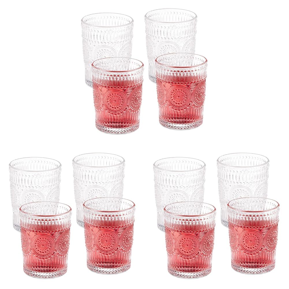 Relaxdays Trinkgläser, 4er Set, 300 ml, Vintage Gläser Wasser, Saft, Limo, spülmaschinenfest, Wassergläser, transparent, 10 x 8 cm (Packung mit 3)