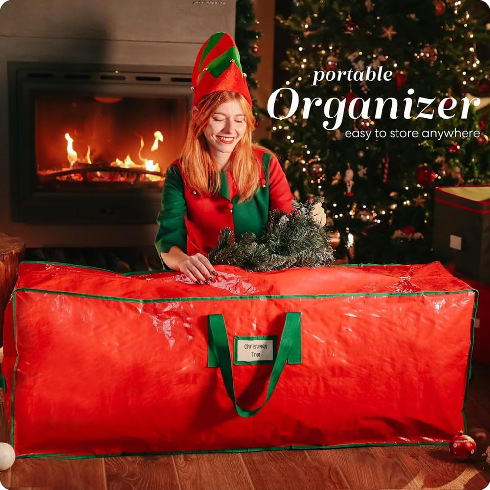 165 x 38 x 76 cm, bolsa de almacenamiento para árbol de Navidad artificial de hasta 7,5 ft/2,28 m, funda impermeable para árbol de Navidad, funda Oxford para árbol de Navidad, color rojo
